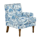 Fauteuil d'appoint capitonné floral avec garniture cloutée, pieds en bois massif