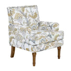 Fauteuil d'appoint capitonné floral avec garniture cloutée, pieds en bois massif
