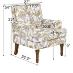 Fauteuil d'appoint capitonné floral avec garniture cloutée, pieds en bois massif