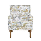 Fauteuil d'appoint capitonné floral avec garniture cloutée, pieds en bois massif