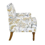 Fauteuil d'appoint capitonné floral avec garniture cloutée, pieds en bois massif