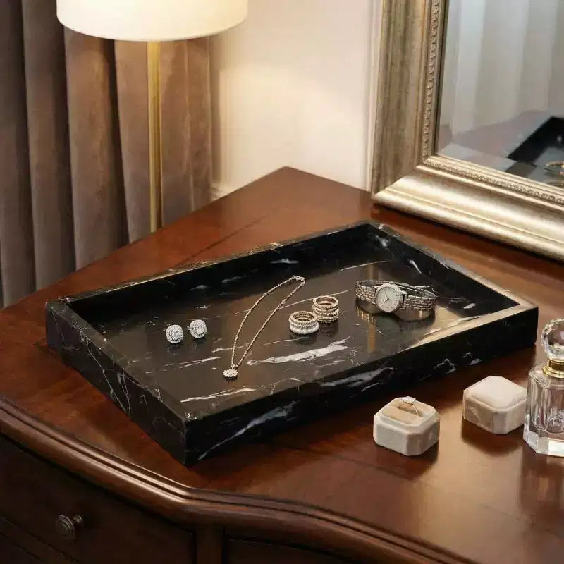 Plateau de rangement en marbre naturel pour bijoux, pour coiffeuse et salle de bain