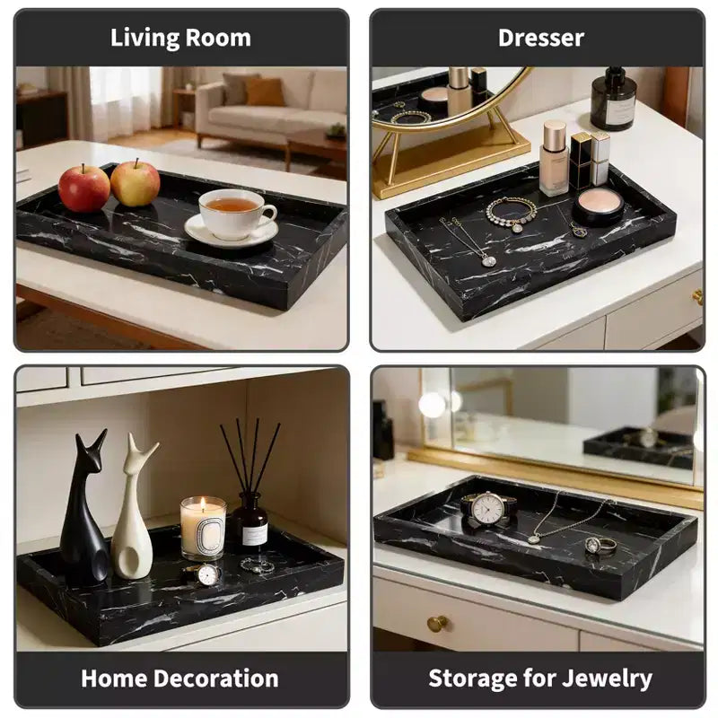 Plateau de rangement en marbre naturel pour bijoux, pour coiffeuse et salle de bain