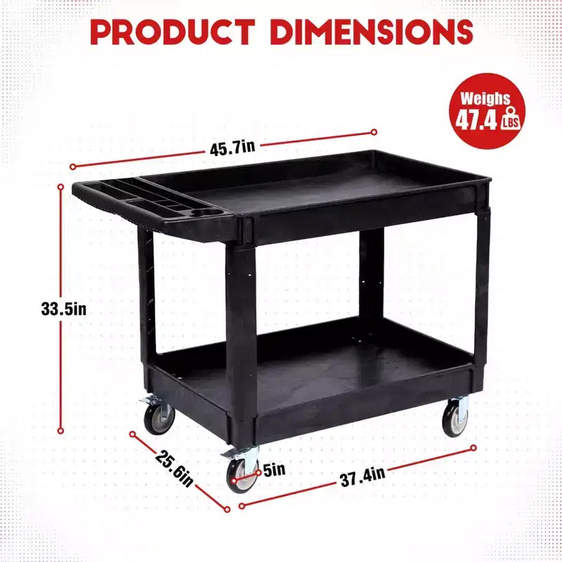 Chariot de rangement à roulettes 2 niveaux 250 kg avec roues verrouillables 117x63 cm