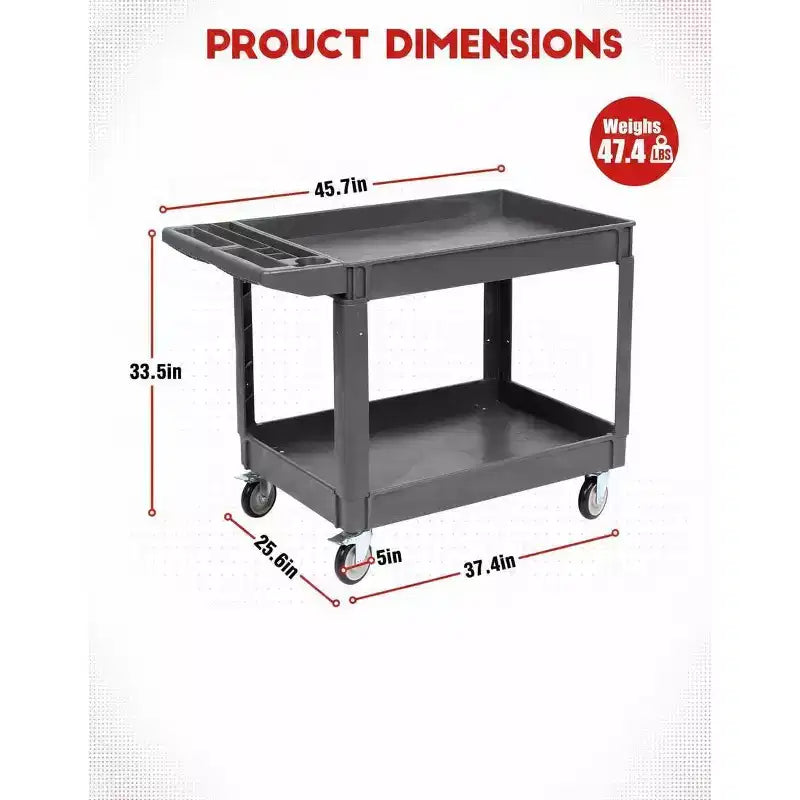 Chariot de rangement à roulettes 2 niveaux 250 kg avec roues verrouillables 117x63 cm