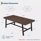 Table à manger industrielle de 180 cm pour 6-8 personnes avec cadre métallique