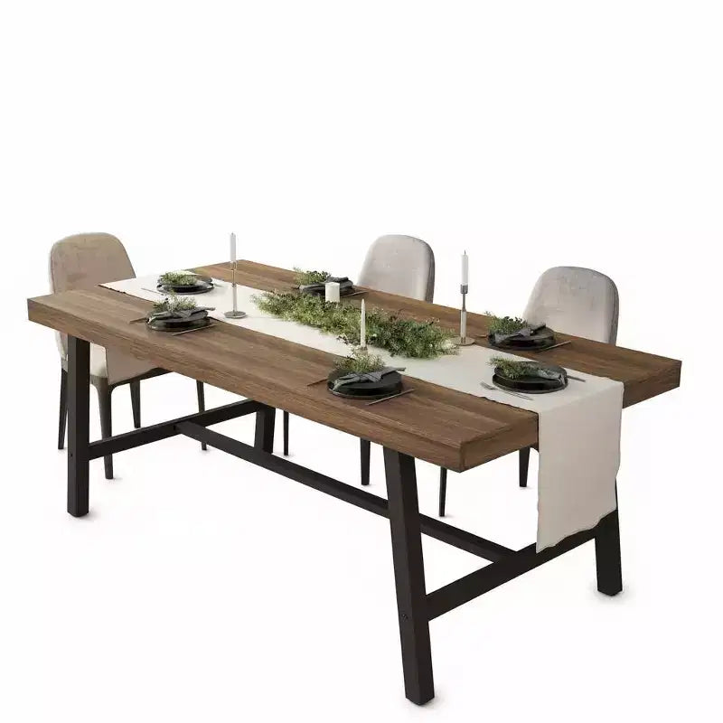 Table à manger industrielle de 180 cm pour 6-8 personnes avec cadre métallique