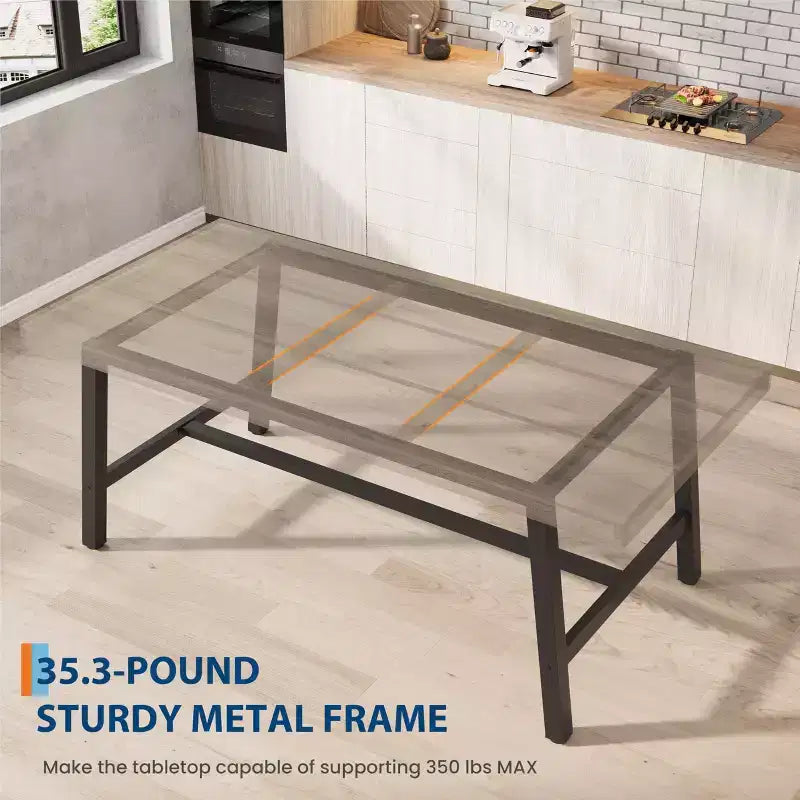 Table à manger industrielle de 180 cm pour 6-8 personnes avec cadre métallique
