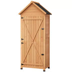Waterproof Wooden Outdoor Tool Cabinet  Lockable Double Doors, 3 Adjustable Shelves & Sloped Roof  Space-Saving Storage for Patio, Yard or Lawn