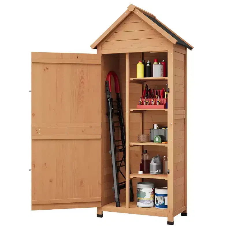 Armoire à outils d'extérieur étanche en bois avec portes verrouillables et étagères réglables
