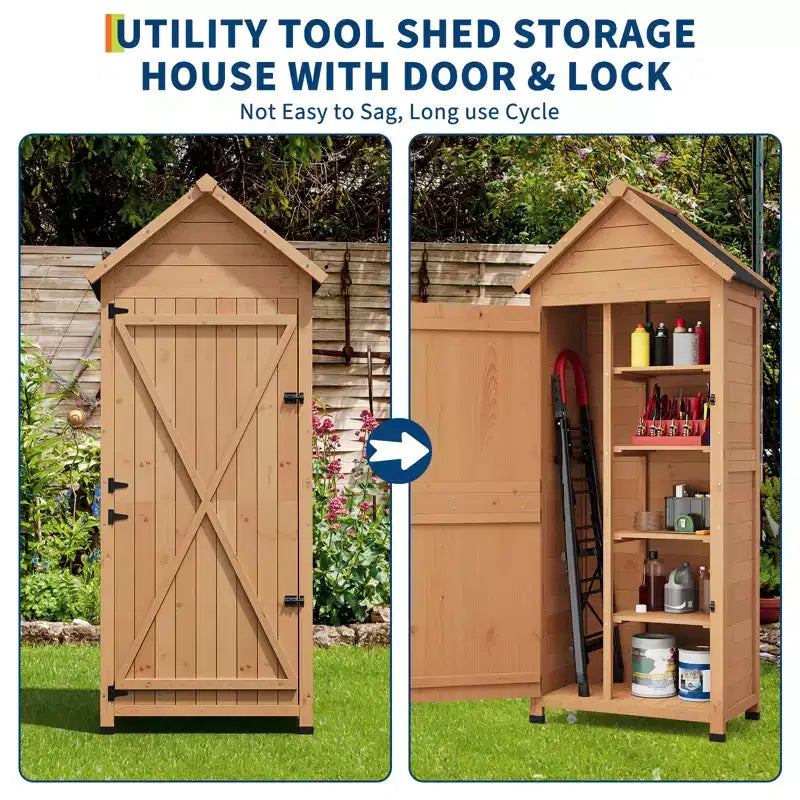 Armoire à outils d'extérieur étanche en bois avec portes verrouillables et étagères réglables