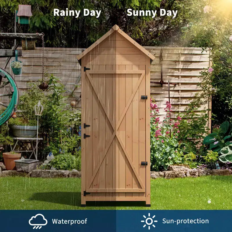 Armoire à outils d'extérieur étanche en bois avec portes verrouillables et étagères réglables