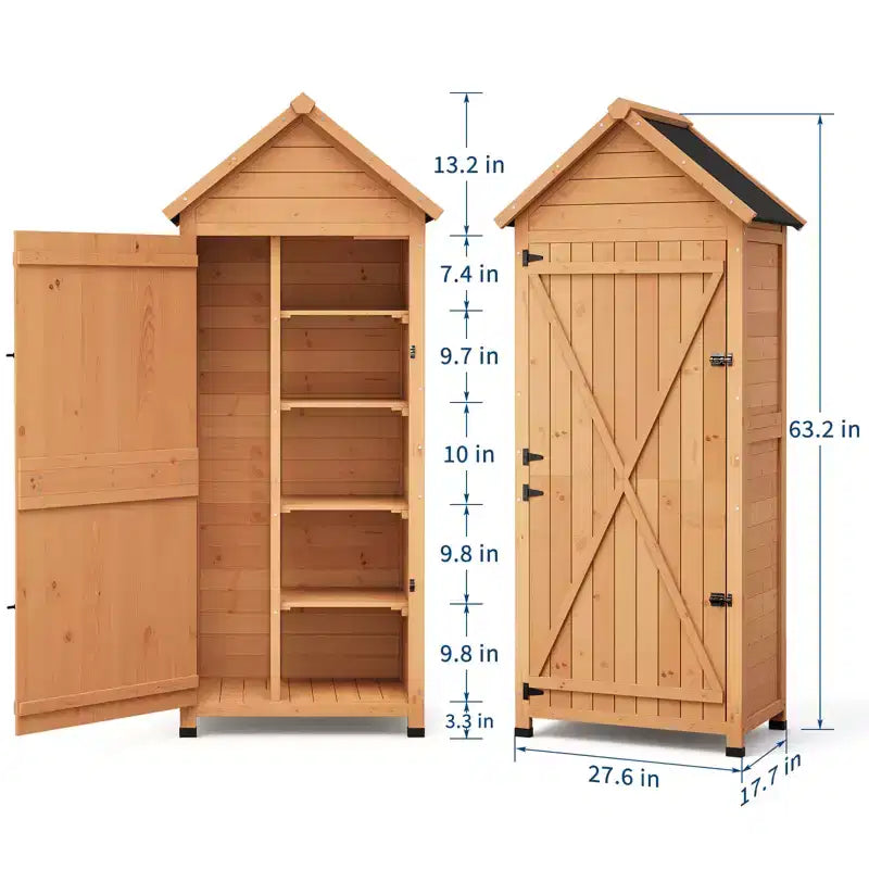 Armoire à outils d'extérieur étanche en bois avec portes verrouillables et étagères réglables