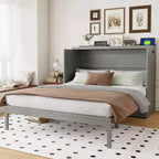 Queen Size Murphy Bed, Foldable Cabinet Bed with Drawer & Charging Station for Bedroom, Living Room - ModernLuxe