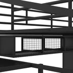 Lit mezzanine en métal avec bureau, armoire et échelle de rangement, noir