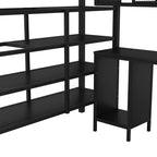 Lit mezzanine en métal avec bureau, armoire et échelle de rangement, noir