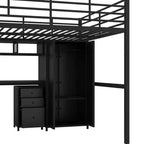Lit mezzanine en métal avec bureau, armoire et échelle de rangement, noir