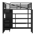 Lit mezzanine en métal avec bureau, armoire et échelle de rangement, noir