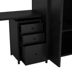 Lit mezzanine en métal avec bureau, armoire et échelle de rangement, noir