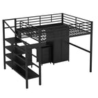 Lit mezzanine en métal avec bureau, armoire et échelle de rangement, noir