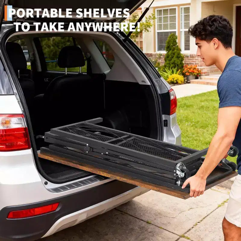 Bureau roulant pliable de 31,5 pouces avec roues et chariot de rangement à 3 niveaux en fil métallique