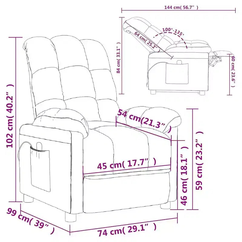 Fauteuil de massage en tissu gris clair avec dossier réglable