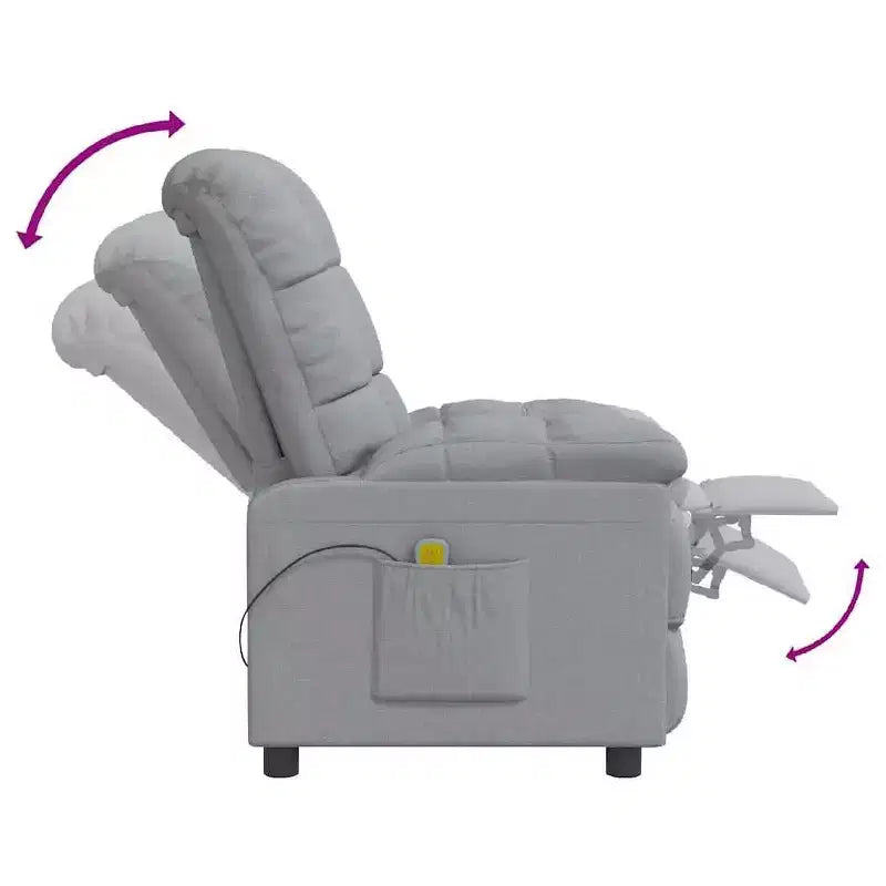 Fauteuil de massage en tissu gris clair avec dossier réglable