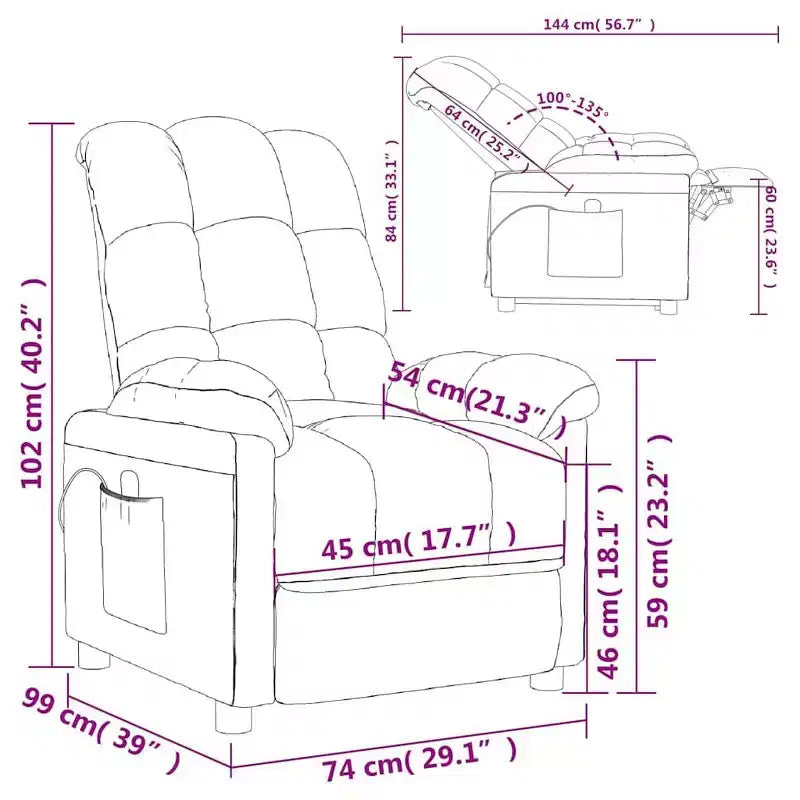 Fauteuil de massage en tissu gris clair avec dossier réglable