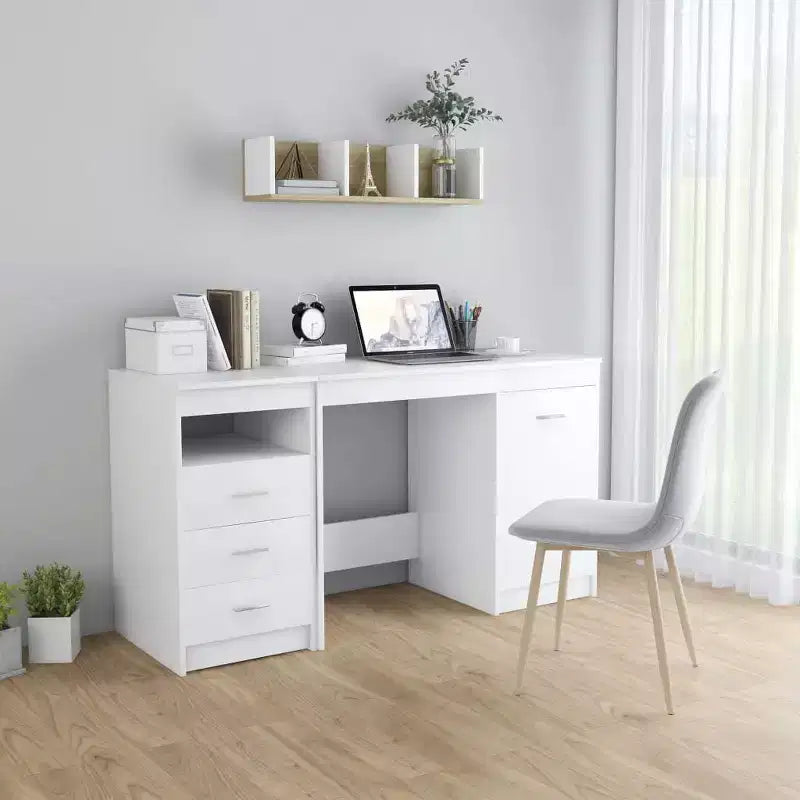 Bureau en bois d'ingénierie blanc 140 x 50 x 76 cm avec rangement