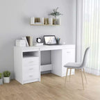 Bureau en bois d'ingénierie blanc 140 x 50 x 76 cm avec rangement