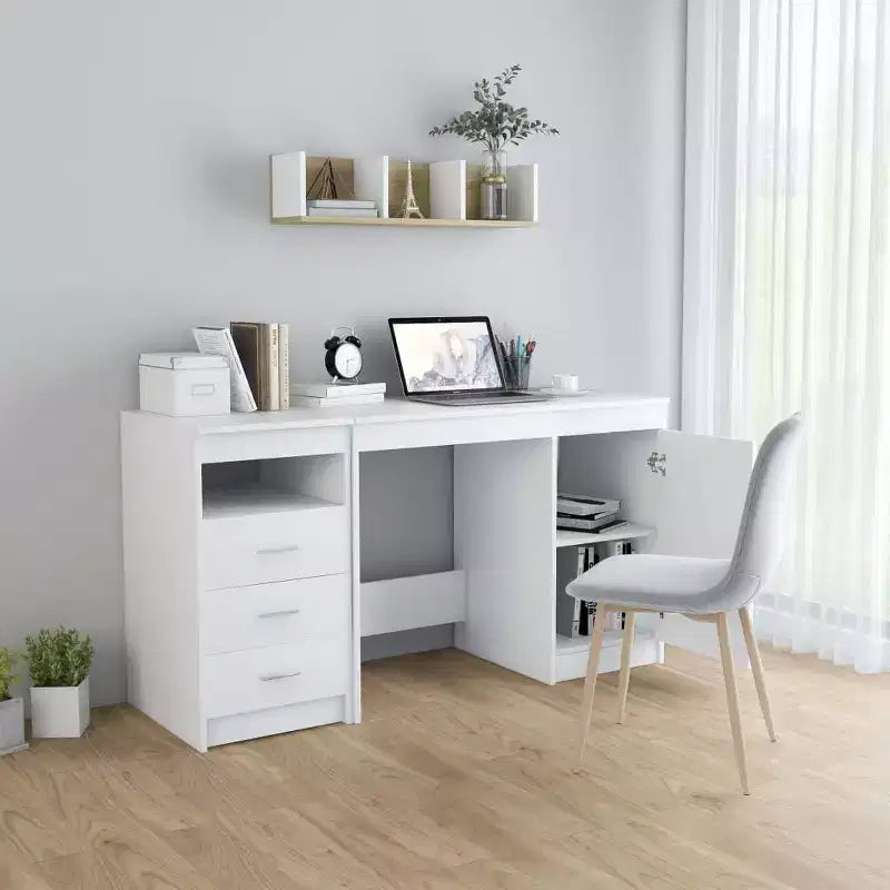 Bureau en bois d'ingénierie blanc 140 x 50 x 76 cm avec rangement
