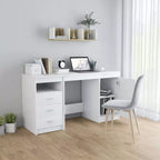 Bureau en bois d'ingénierie blanc 140 x 50 x 76 cm avec rangement