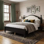 Polibi Wood Platform Bed with Upholstered Headboard