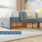 Lit Enfant Style Princesse - Cadre de Lit Simple capitonné avec tête de lit festonnée et tiroir de rangement - Lattes en bois robustes, sans bruit, assemblage facile
