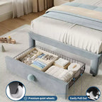 Lit Enfant Style Princesse - Cadre de Lit Simple capitonné avec tête de lit festonnée et tiroir de rangement - Lattes en bois robustes, sans bruit, assemblage facile