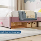 Lit Enfant Style Princesse - Cadre de Lit Simple capitonné avec tête de lit festonnée et tiroir de rangement - Lattes en bois robustes, sans bruit, assemblage facile