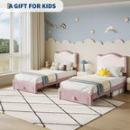 Lit Enfant Style Princesse - Cadre de Lit Simple capitonné avec tête de lit festonnée et tiroir de rangement - Lattes en bois robustes, sans bruit, assemblage facile
