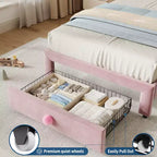 Lit Enfant Style Princesse - Cadre de Lit Simple capitonné avec tête de lit festonnée et tiroir de rangement - Lattes en bois robustes, sans bruit, assemblage facile