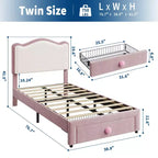 Lit Enfant Style Princesse - Cadre de Lit Simple capitonné avec tête de lit festonnée et tiroir de rangement - Lattes en bois robustes, sans bruit, assemblage facile