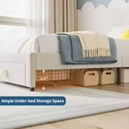 Lit Enfant Style Princesse - Cadre de Lit Simple capitonné avec tête de lit festonnée et tiroir de rangement - Lattes en bois robustes, sans bruit, assemblage facile