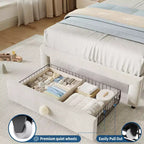 Lit Enfant Style Princesse - Cadre de Lit Simple capitonné avec tête de lit festonnée et tiroir de rangement - Lattes en bois robustes, sans bruit, assemblage facile