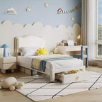 Princess Style Kids Bed - Upholstered Twin Bed Frame with Scallop Headboard & Storage Drawer - Sturdy Wooden Slats, Noise-Free, Easy Assembly