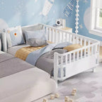 Cadre de lit plateforme enfant taille jumeau, lit pour tout-petits, lit de jour pour enfants, profil bas en métal avec barrières latérales amovibles