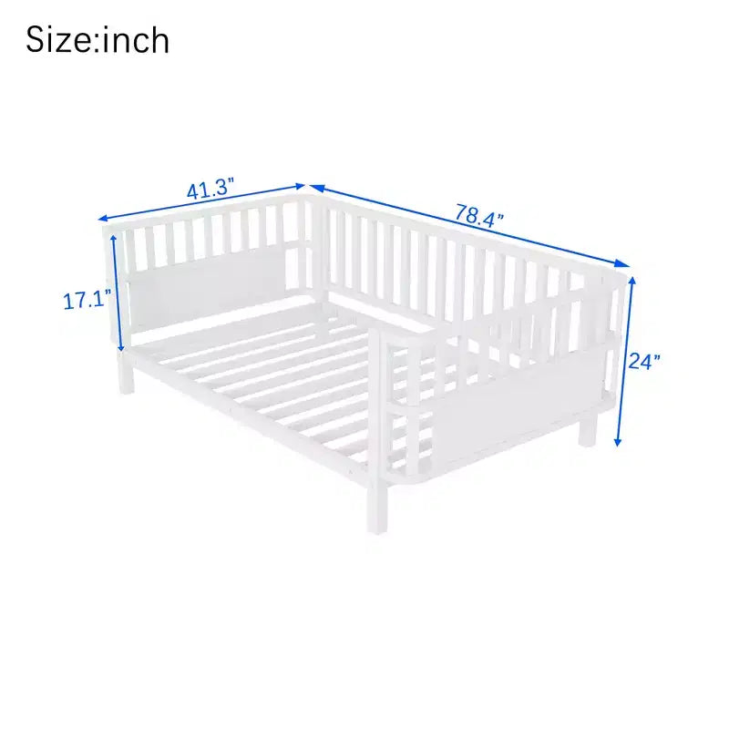 Cadre de lit plateforme enfant taille jumeau, lit pour tout-petits, lit de jour pour enfants, profil bas en métal avec barrières latérales amovibles