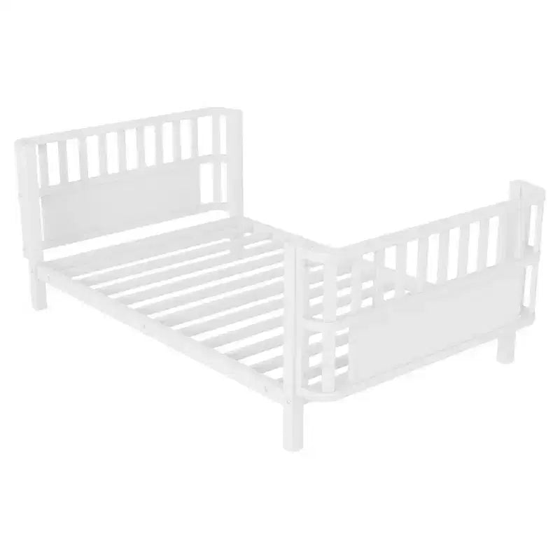 Cadre de lit plateforme enfant taille jumeau, lit pour tout-petits, lit de jour pour enfants, profil bas en métal avec barrières latérales amovibles