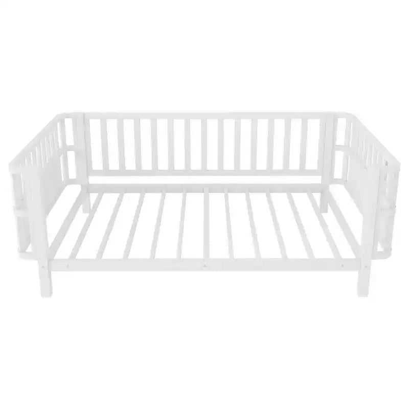 Cadre de lit plateforme enfant taille jumeau, lit pour tout-petits, lit de jour pour enfants, profil bas en métal avec barrières latérales amovibles