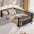 Cadre de lit plateforme enfant taille jumeau, lit pour tout-petits, lit de jour pour enfants, profil bas en métal avec barrières latérales amovibles