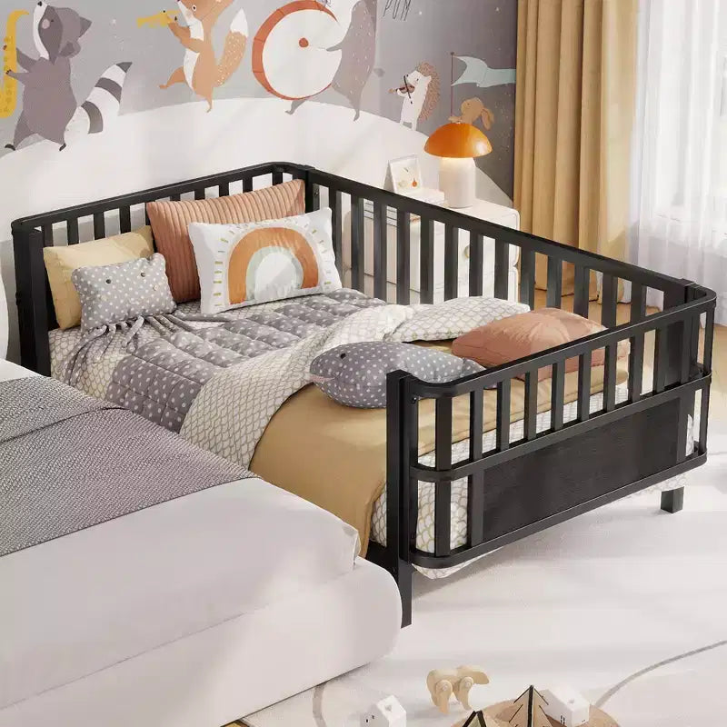 Cadre de lit plateforme enfant taille jumeau, lit pour tout-petits, lit de jour pour enfants, profil bas en métal avec barrières latérales amovibles