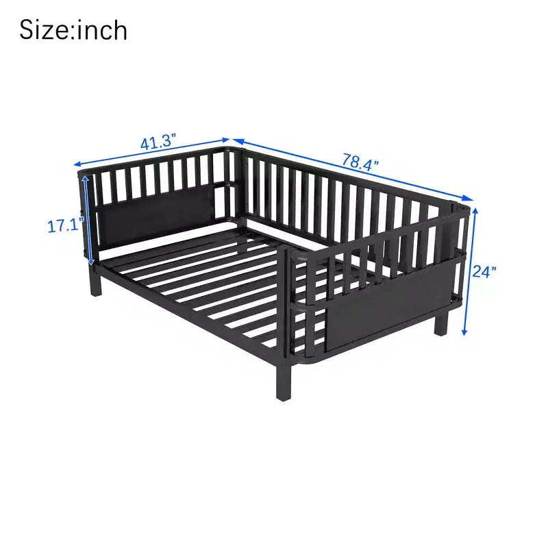Cadre de lit plateforme enfant taille jumeau, lit pour tout-petits, lit de jour pour enfants, profil bas en métal avec barrières latérales amovibles