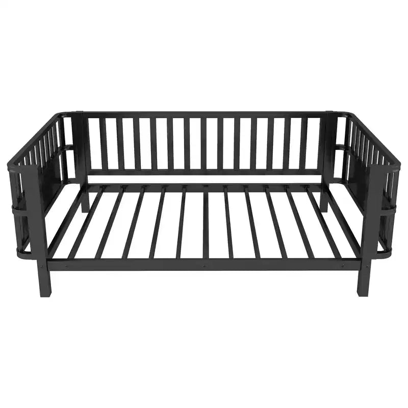 Cadre de lit plateforme enfant taille jumeau, lit pour tout-petits, lit de jour pour enfants, profil bas en métal avec barrières latérales amovibles